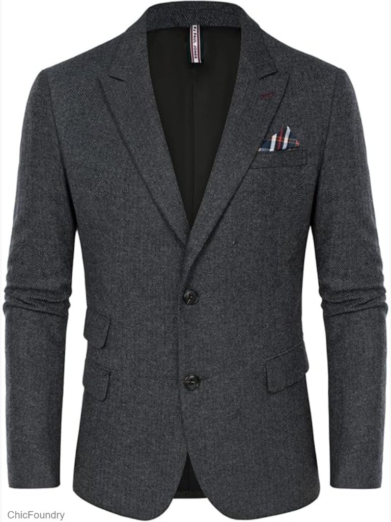 Men Herringbone Tweed Blazer Peak Lapel Sport Coat